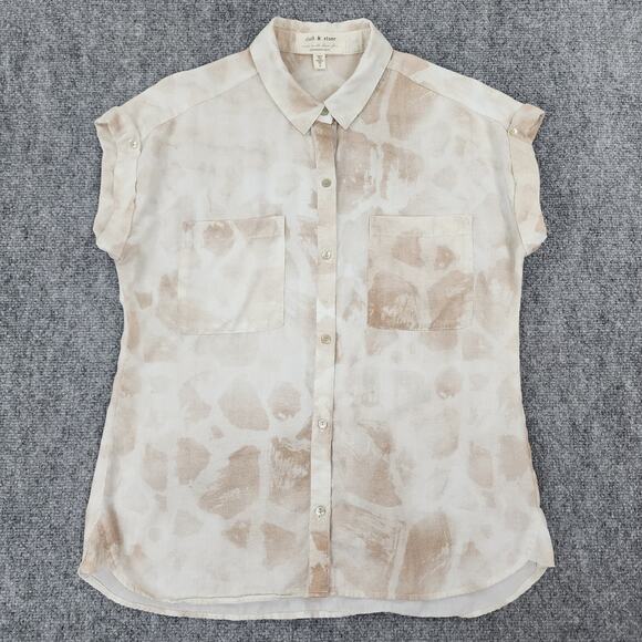 Cloth & Stone Anthropologie Top Women Small Beige Tan Safari Giraffe Button Up - Picture 1 of 15